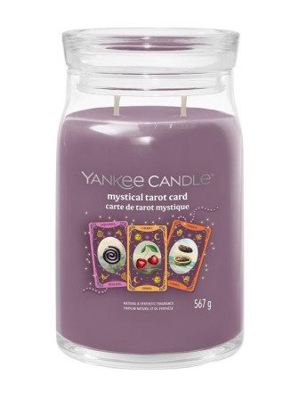 detail Yankee Candle Halloween MYSTICAL TAROT CARD, signature velká svíčka 567g