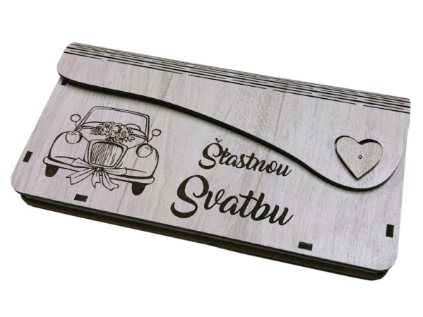 detail Dřevěná obálka na peníze - Šťastnou svatbu, 20x10cm