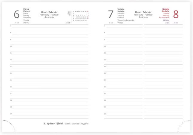 detail Náhradní náplň pro koženkové diáře Flip B6 2026 - Denní kalendárium