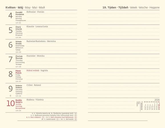 detail Helma 365 Týdenní kapesní diář 2026 - New Praga modrý s gumičkou