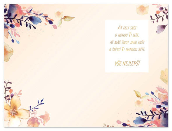 detail Ditipo Blahopřání L - K NAROZENINÁM (akvarelové květy)