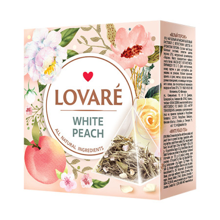 detail LOVARÉ 15 pyramidek WHITE PEACH, bílý čaj
