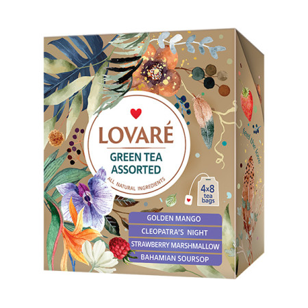 detail LOVARÉ 4x 8 čajových sáčků GREEN TEA ASSORTED, zelený mix