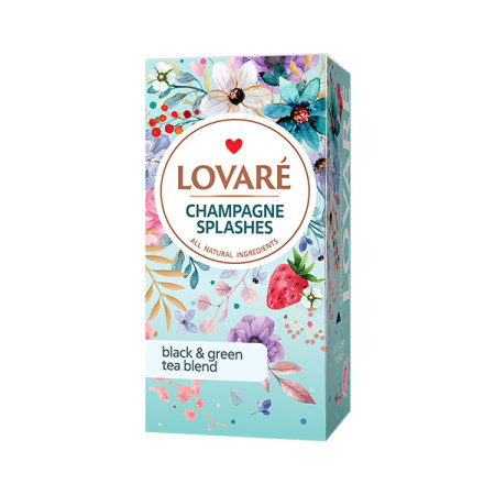 detail LOVARÉ - 24 sáčků CHAMPAGNE SPLASHES, zelený a černý čaj, 24x 1,5g