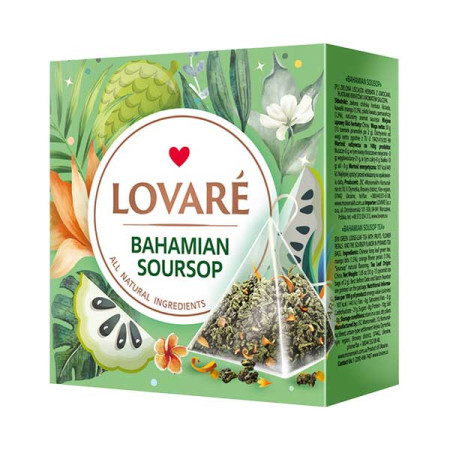 detail LOVARÉ 15 pyramidek BAHAMIAN SOURSOP, zelený čaj