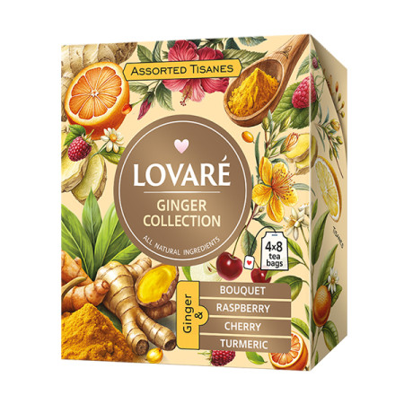 detail LOVARÉ 4x 8 čajových sáčků GINGER COLLECTION, kolekce zázvorových čajů