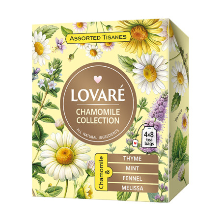 detail LOVARÉ 4x 8 čajových sáčků CHAMOMILE COLLECTION, kolekce heřmánkových čajů