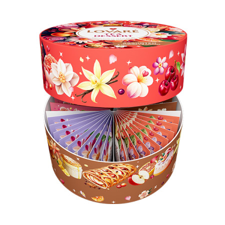 detail LOVARÉ 32 čajových sáčků TEA DESSERT, kulatý box 64g