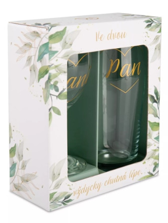 detail Albi SVATEBNÍ SADA sklenice na pivo a víno PAN & PANÍ