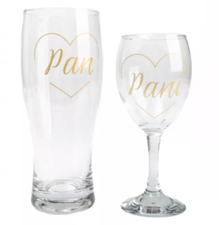 detail Albi SVATEBNÍ SADA sklenice na pivo a víno PAN & PANÍ