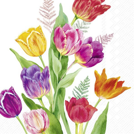 detail Alvarak Velikonoční ubrousky BRIGHT TULIPS - 33x33cm, 20ks, 3vrstvé