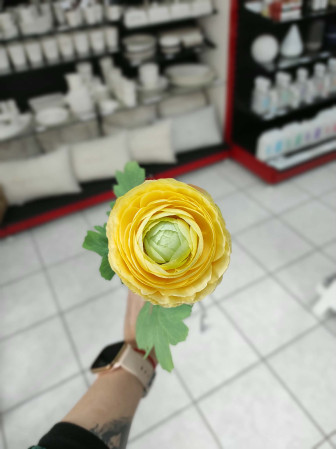 detail Autronic Ranunculus, umělý řezaný květ a poupě, žluté, 50cm