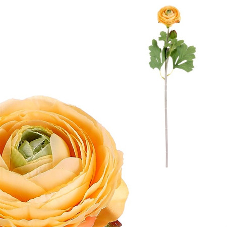 detail Autronic Ranunculus, umělý řezaný květ a poupě, žluté, 50cm