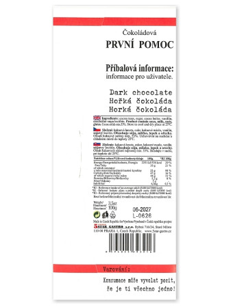 detail MASHA Čokoládová PRVNÍ POMOC, hořká čokoláda 100g