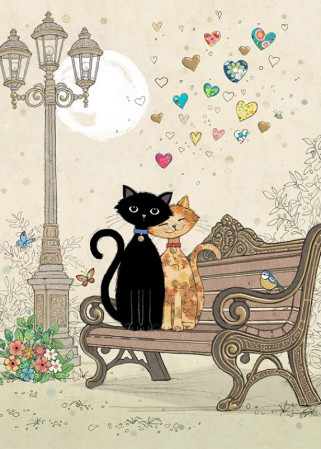 detail Luxusní přání H044 BUG ART - BENCH KITTIES