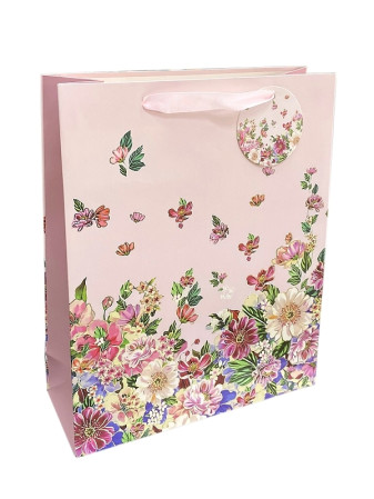 detail Autronic Dárková taška L - květy na růžovém pozadí, 26x32x10cm