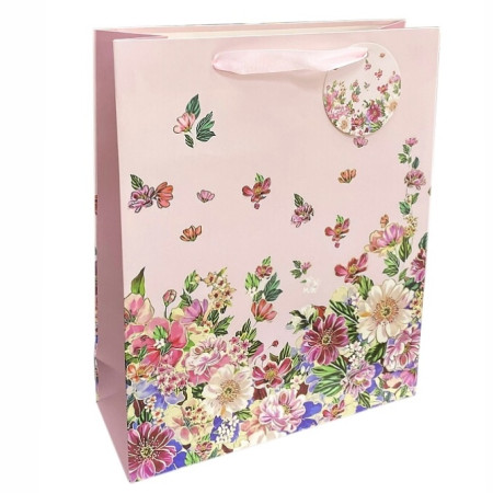 detail Autronic Dárková taška L - květy na růžovém pozadí, 26x32x10cm