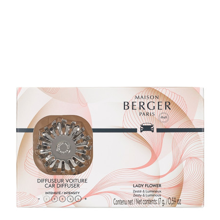 detail Maison Berger Car difuzér Corali LADY FLOWER, vůně a clip do auta