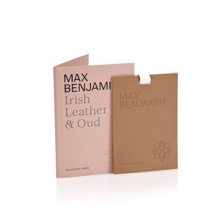 detail Max Benjamin IRISH LEATHER & OUD, vonná karta do šatníku