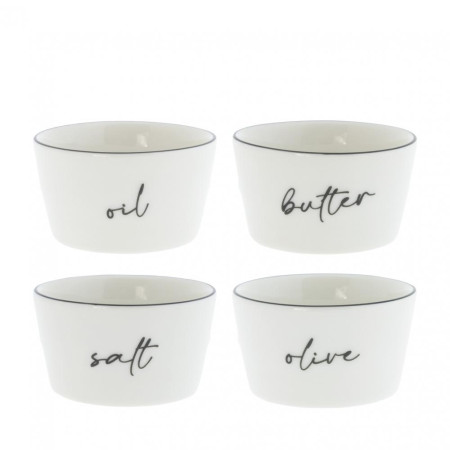 detail Bastion Collections 4x miska OIL, SALT, BUTTER, OLIVE, 4,5x7,5cm
