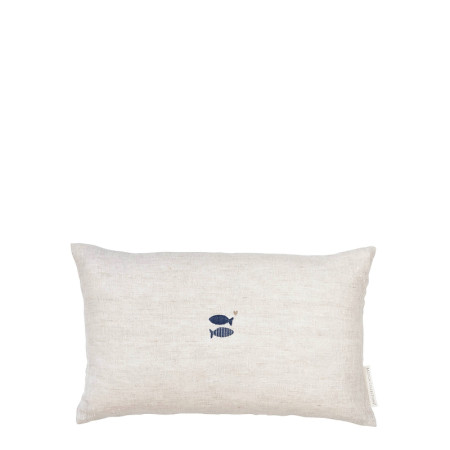 detail Bastion Collections Polštář 30x50cm NATUREL Fish in Blue 100% Linen