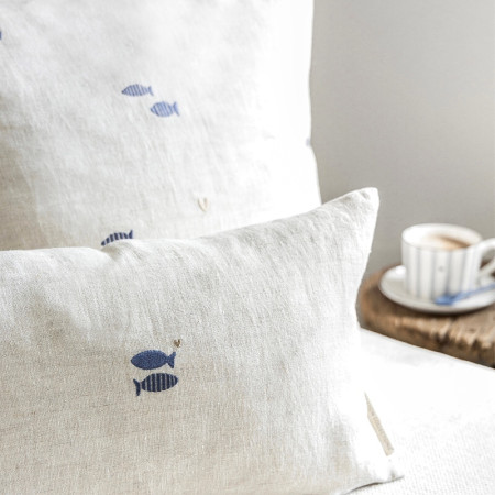 detail Bastion Collections Povlak na polštář NATUREL 60x60cm, Fishes Blue