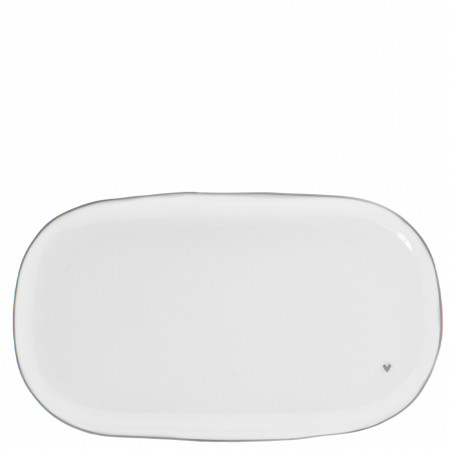 detail Bastion Collections OVAL PLATE white with heart in grey, 15x26cm