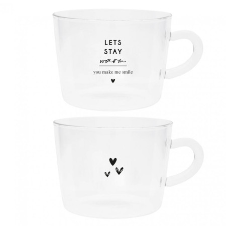 detail Bastion Collections 2x Skleněný hrnek - Hearts & Lets stay, 2x 300ml