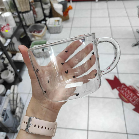 detail Bastion Collections Tumbler Tea M, heart all over, sklo, skleněný hrneček