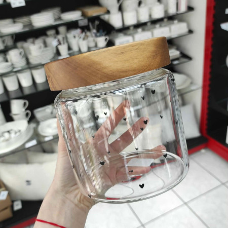 detail Bastion Collections Skleněná dóza S 004 Hearts all, 12x13cm