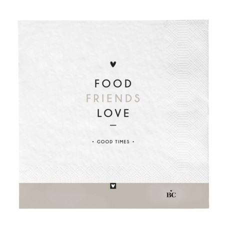 detail Bastion Collections Papírové ubrousky FOOD FRIENDS LOVE, 16,5x16,5cm