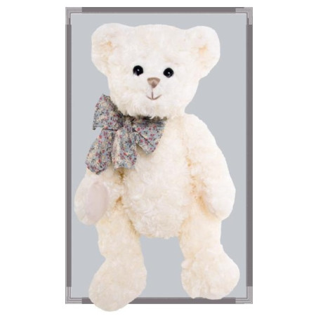 detail Bukowski BEAU GARCON ANTOINE medvídek bílý, mašle modrá s květy (40 cm)