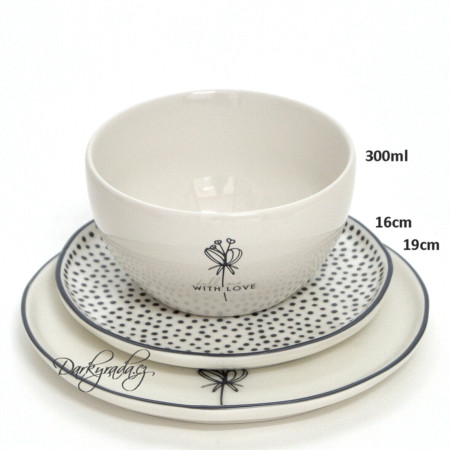 detail Bastion Collections Snidaňový set 3ks WITH LOVE in black
