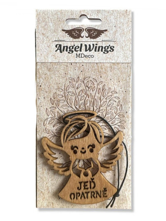 detail Dřevěná vůně do auta Angel Wings - JEĎ OPATRNĚ, anděl