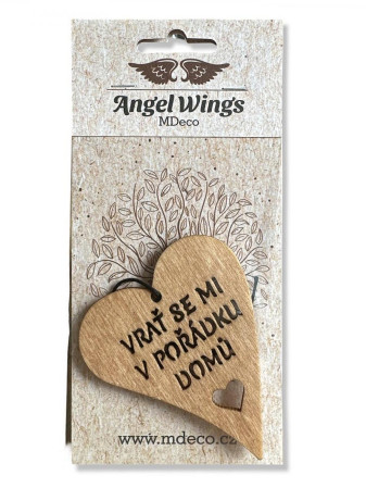 detail Dřevěná vůně do auta Angel Wings - VRAŤ SE MI V POŘÁDKU DOMŮ, srdce