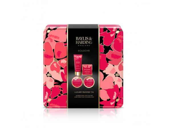 detail Baylis & Harding Boudoire Sada péče o tělo v plechové dóze - Třešňový květ, 4ks
