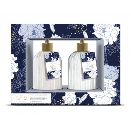 detail Grace Cole Pivoňka, Broskev & Malina, skleněný set péče o ruce