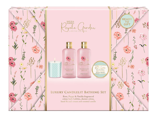 detail Baylis&Harding Rose, Poppy & Vanilla Sada péče o tělo se svíčkou, 4dílná