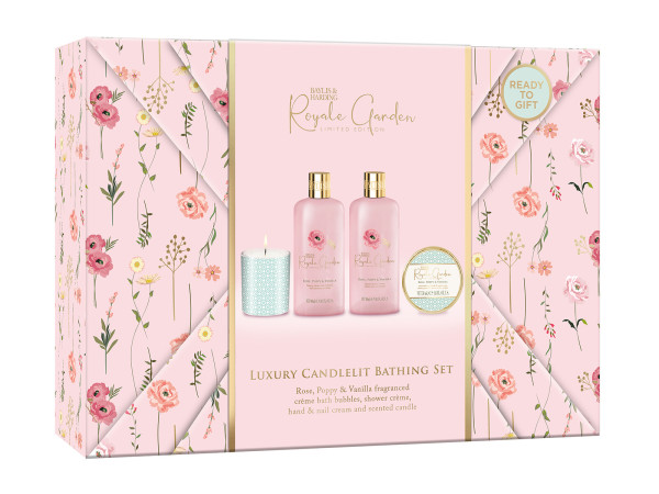 detail Baylis&Harding Rose, Poppy & Vanilla Sada péče o tělo se svíčkou, 4dílná