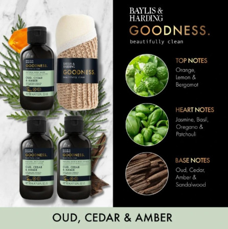detail Baylis&Harding Essentials Kit Goodnes - Oud, Cedar & Amber, 3x 150ml