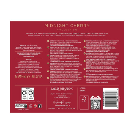 detail Baylis&Harding Midnight Cherry, dárková sada krémů na ruce, 3dílná