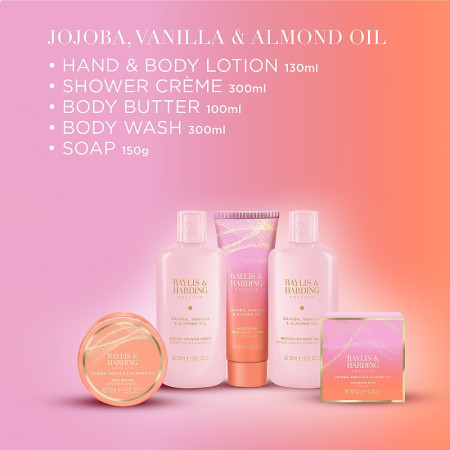 detail Baylis&Harding Jojoba, Vanilla, Almond, set péče o tělo 5dílný