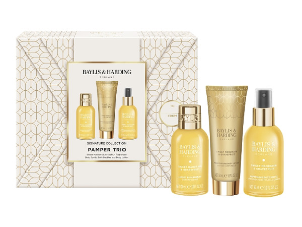 detail Baylis&Harding Mandarin&Grapefruit, dárkový set Pamper trio, 3dílný