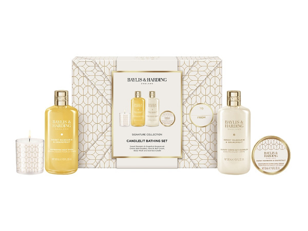 detail Baylis&Harding Mandarin&Grapefruit, dárkový set se svíčkou, 4dílný