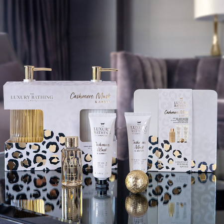 detail Grace Cole Kašmír, Mošus & Ambra, skleněný set péče o ruce, 2dílný