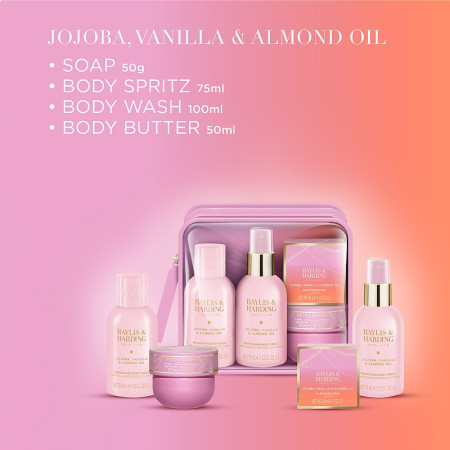 detail Baylis&Harding Jojoba, Vanilla, Almond Cestovní sada v taštičce, 4dílná