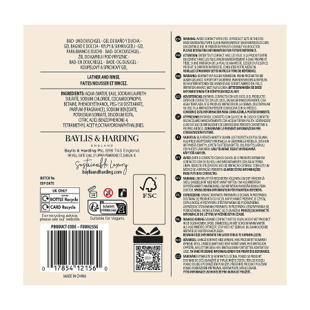 detail Baylis&Harding Bergamot, Hemp & Sandalwood, sprchový gel 750ml