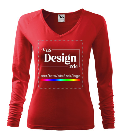 detail FOTODÁRKY: Foto-tričko ČERVENÉ dámské V, dlouhý rukáv - M