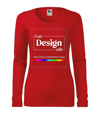detail FOTODÁRKY: Foto-tričko ČERVENÉ dámské, dlouhý rukáv - XL