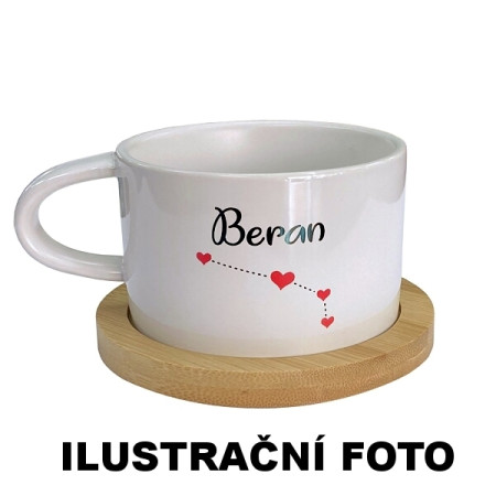 detail Fotohrnek Hrnek MAKRONKA s bambusovým podšálkem BÍLÁ